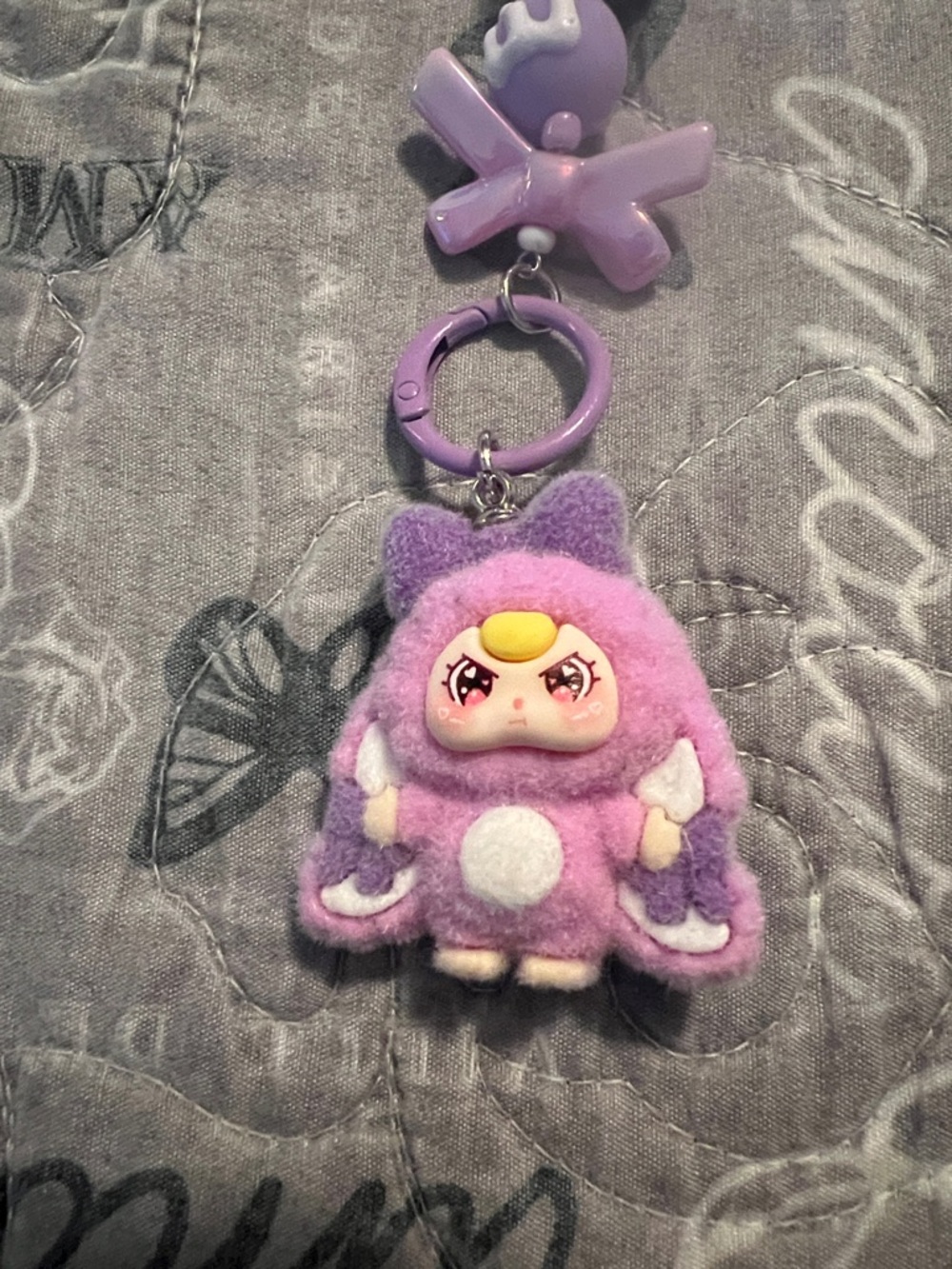 Baby Three Flocked Keychain Purple - Picture 4 of 6